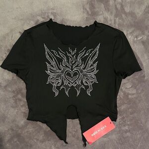 Brand New SHEIN Black Rhinestone Crop Top